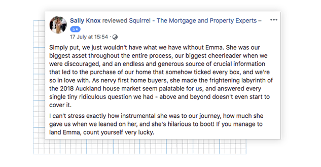 Facebook review from happy Squirrel Mortgage client