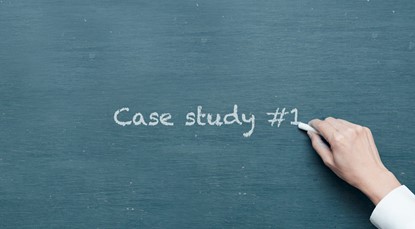 Case study #1, written on blackboard with chalk