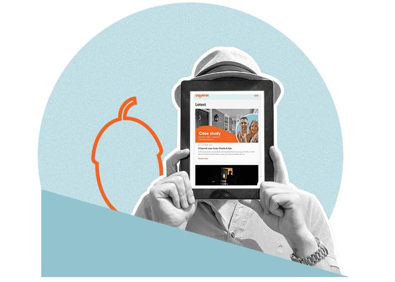 Person holding up iPad showing blog articles