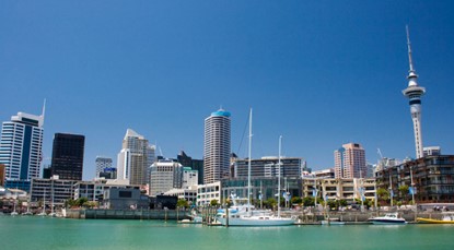 Looking at the Auckland city scape over the harbour