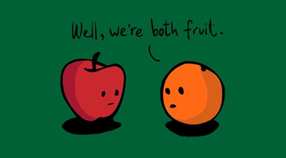 Confused fruit talking to each other