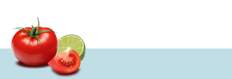 Blue banner image with tomatoes and slice of lime on left hand side