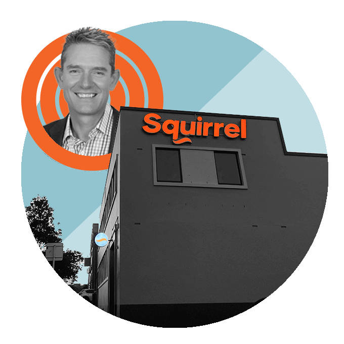 David Cunningham headshot, Squirrel office building
